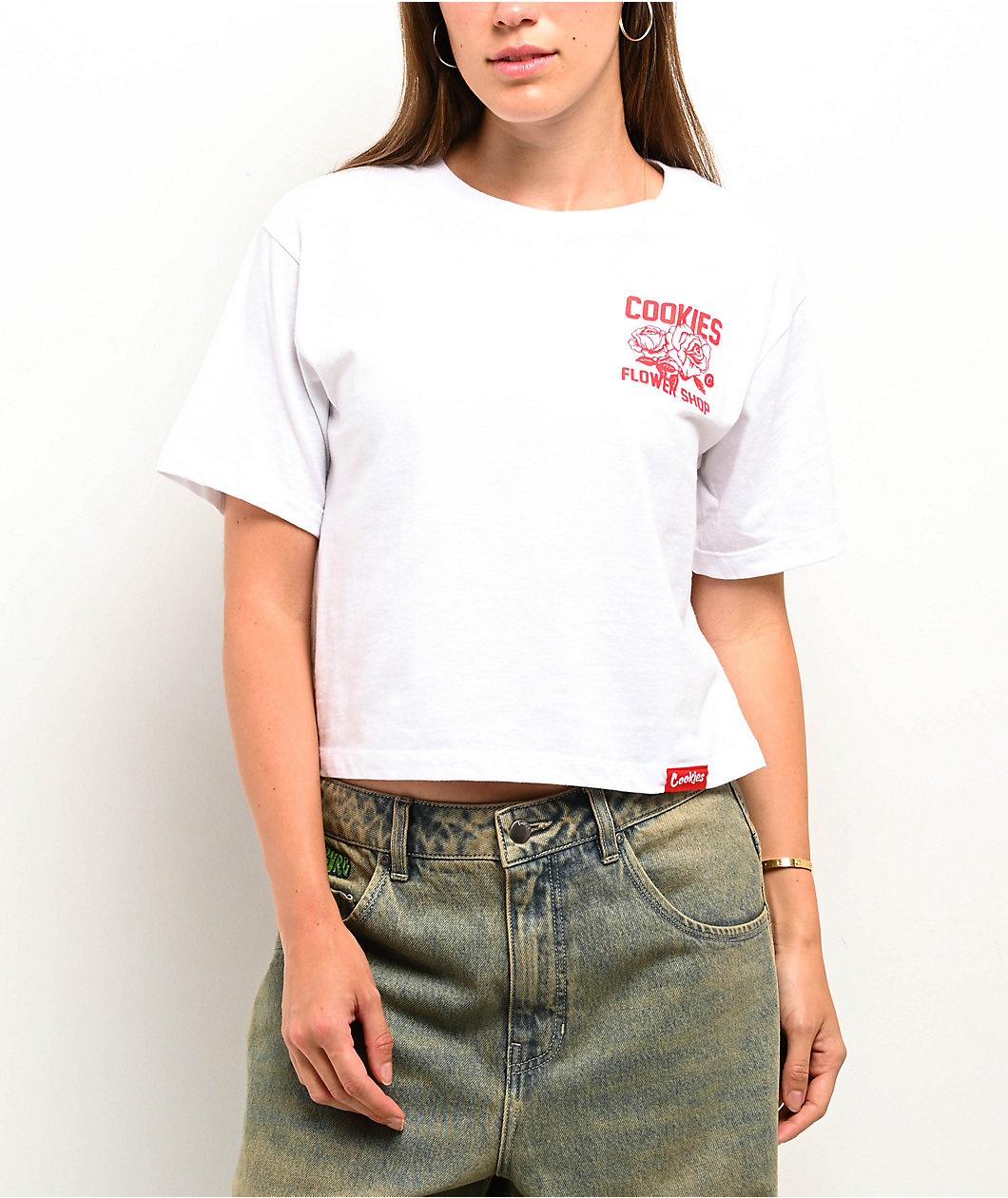 Cookies Flower Shop White Crop T-Shirt