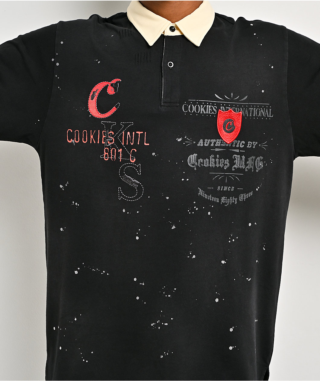 Cookies Gold Rush Splatter Black Long Sleeve Rugby Shirt