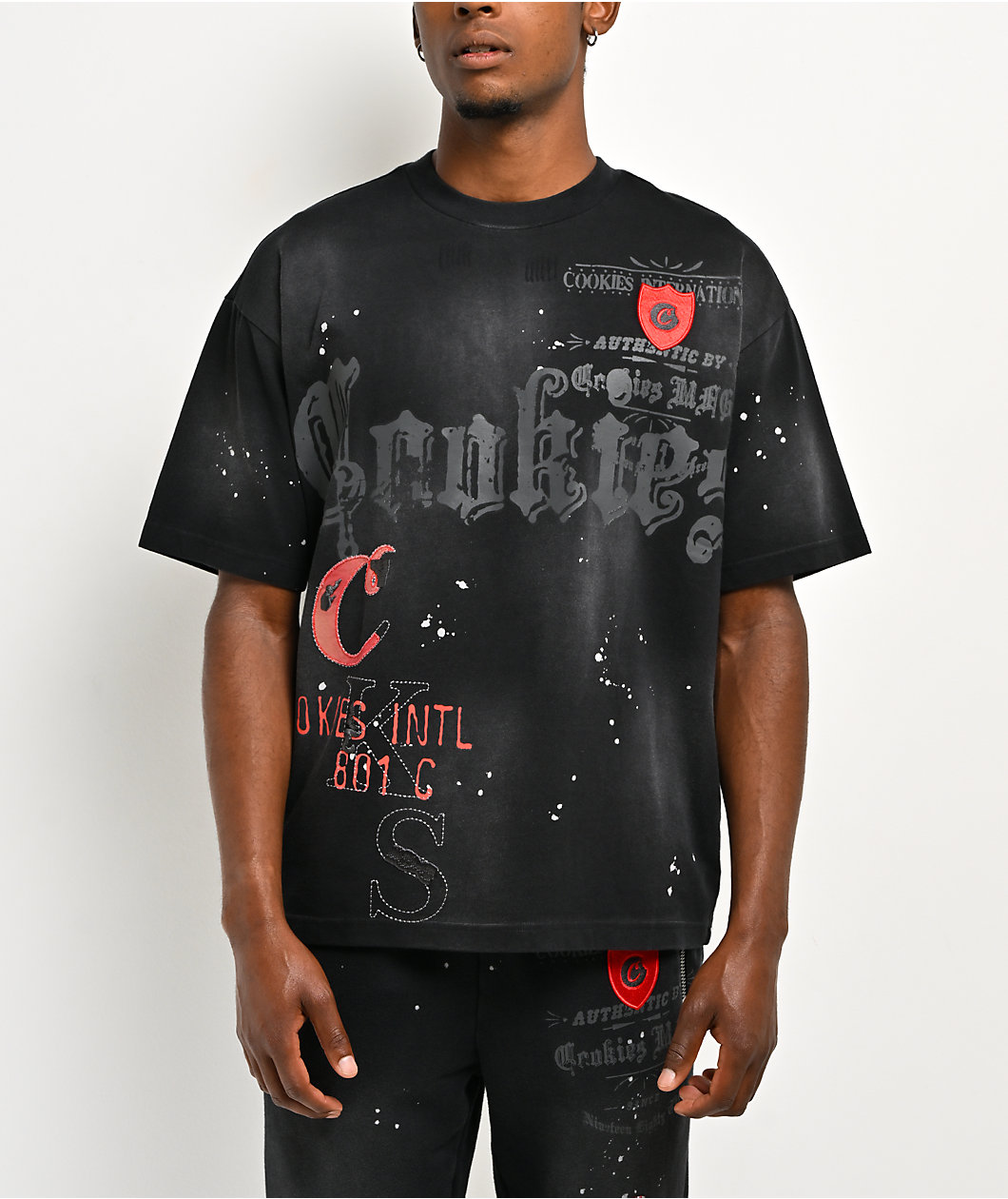 Cookies Gold Rush Splatter Rhinestone Black Crop T-Shirt