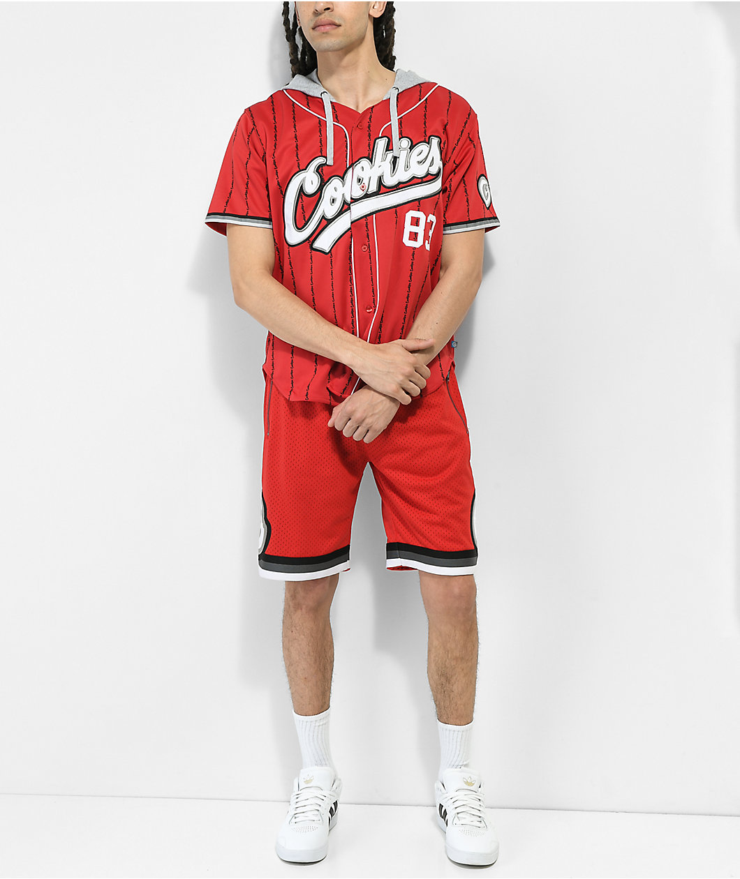 Cookies Puttin In Work Red Hooded Baseball Jersey