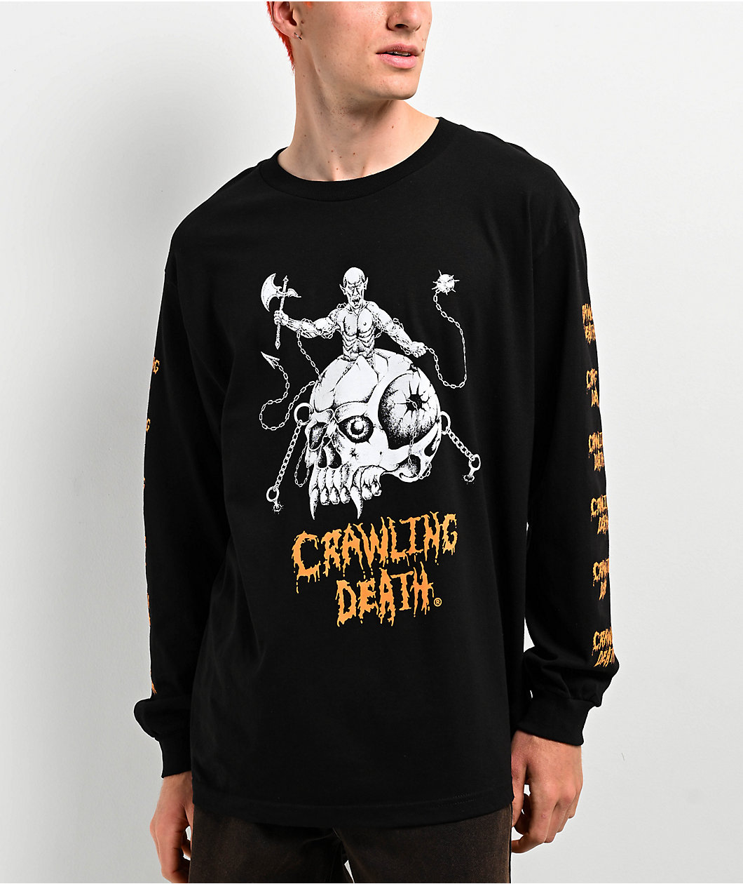 Crawling Death Skull Fighter Black Long Sleeve T-Shirt