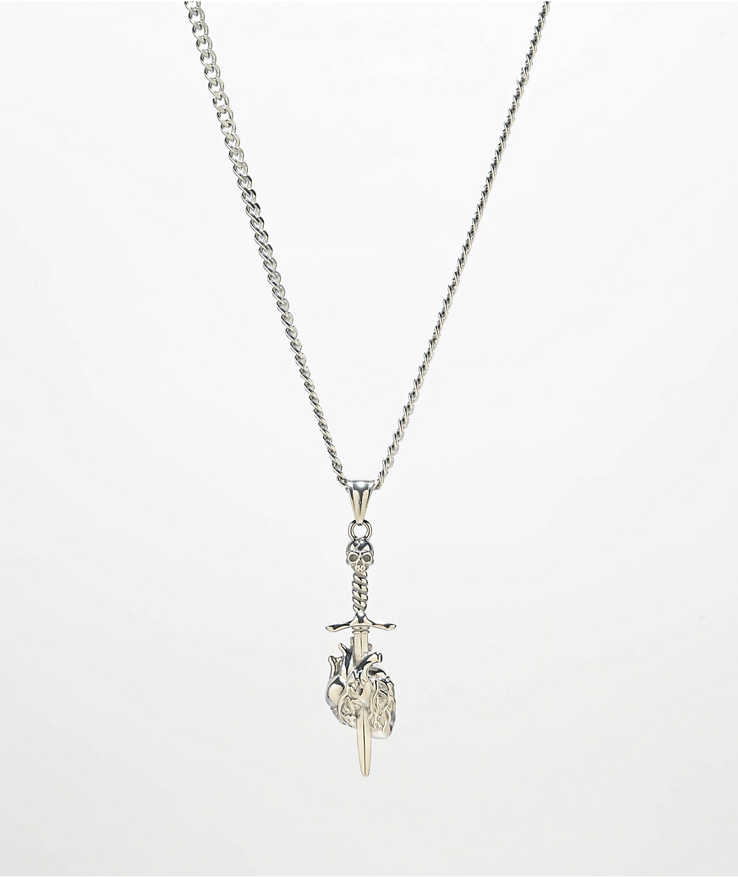 Cyberspace Shop Dagger Heart 18" Silver Chain Necklace