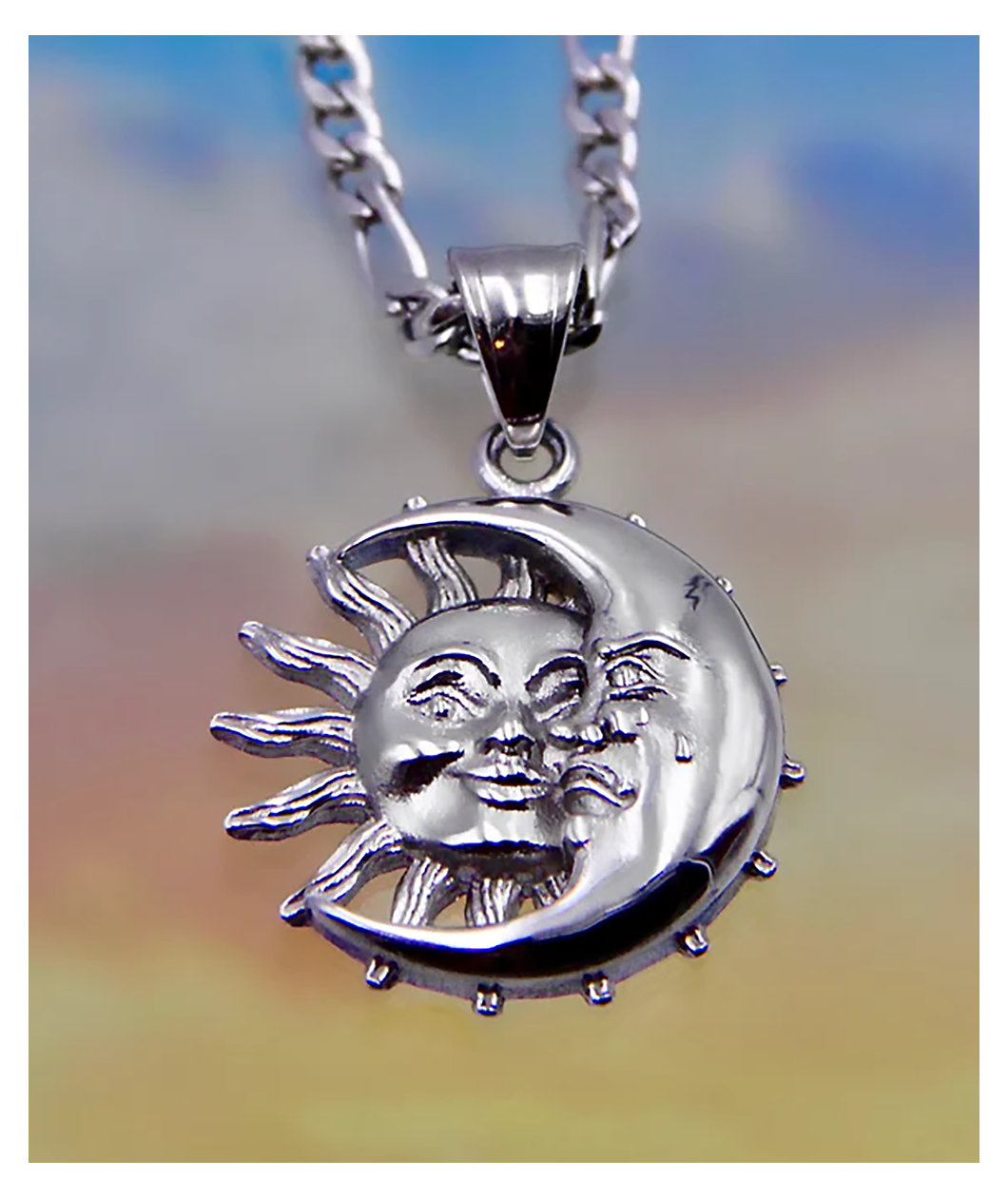 Cyberspace Shop Happy Sun Sad Moon Silver Necklace