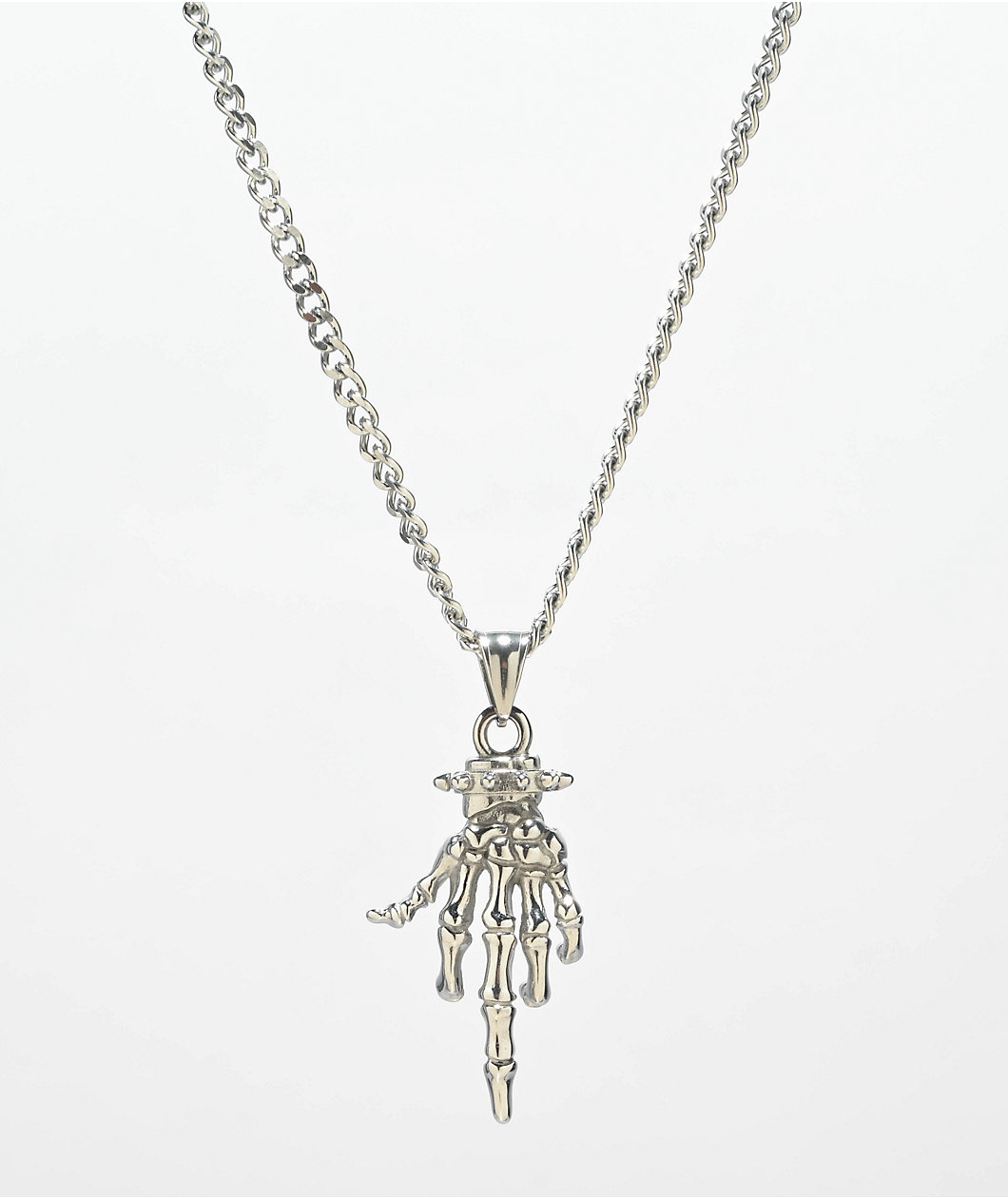 Cyberspace Shop Skeleton Flip Off 18" Silver Chain Necklace