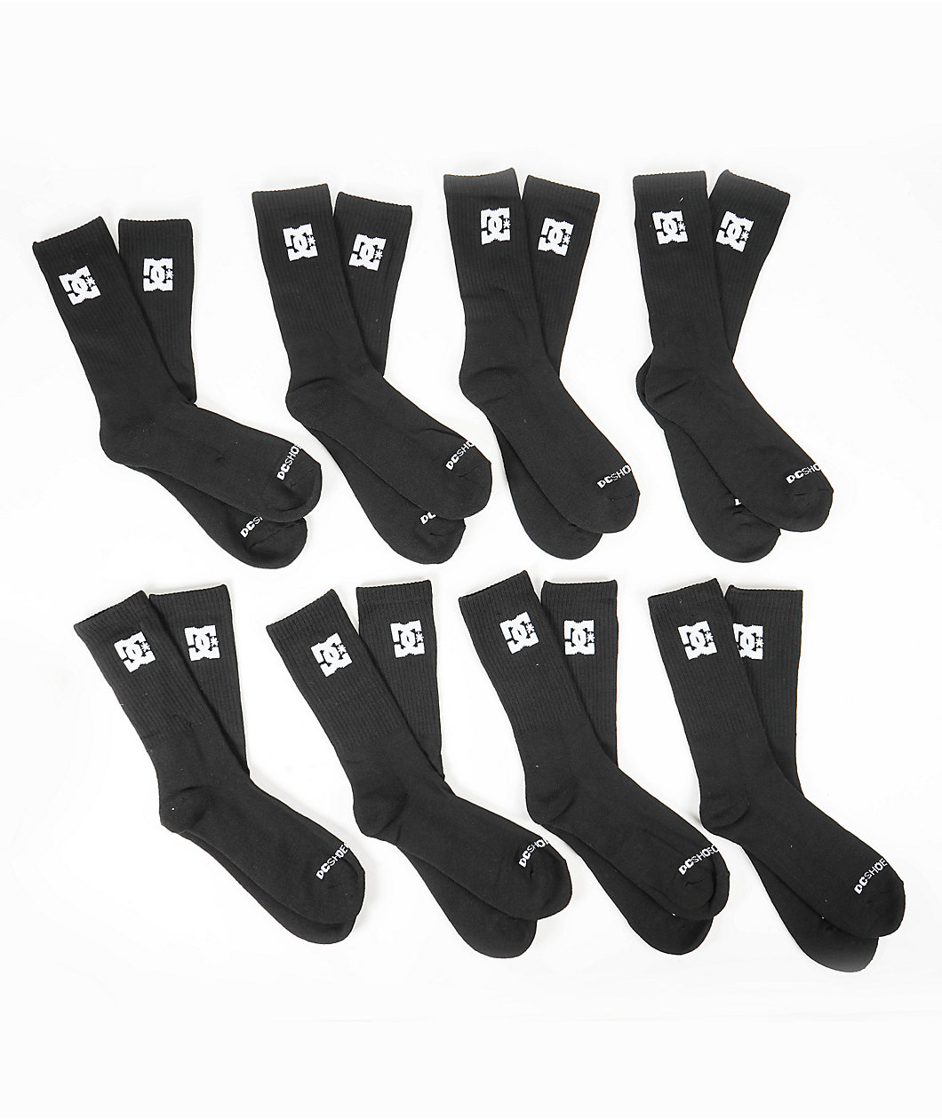 DC 8 Pack Black Crew Socks