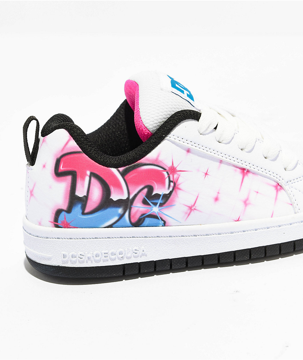 DC Court Graffik Pink, White & Blue Skate Shoes