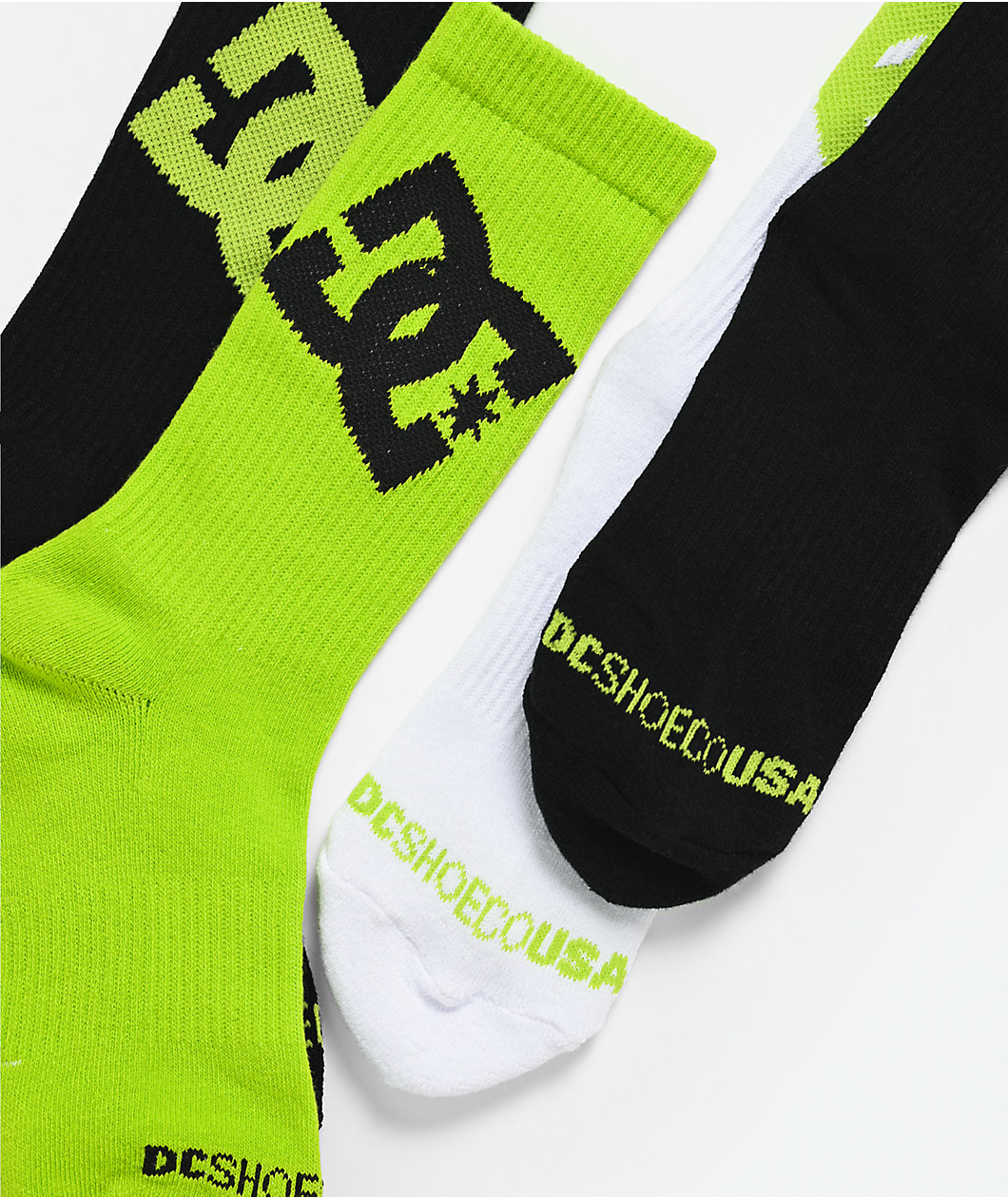 DC Graffik Logo 3 Pack Black, White & Green Crew Socks
