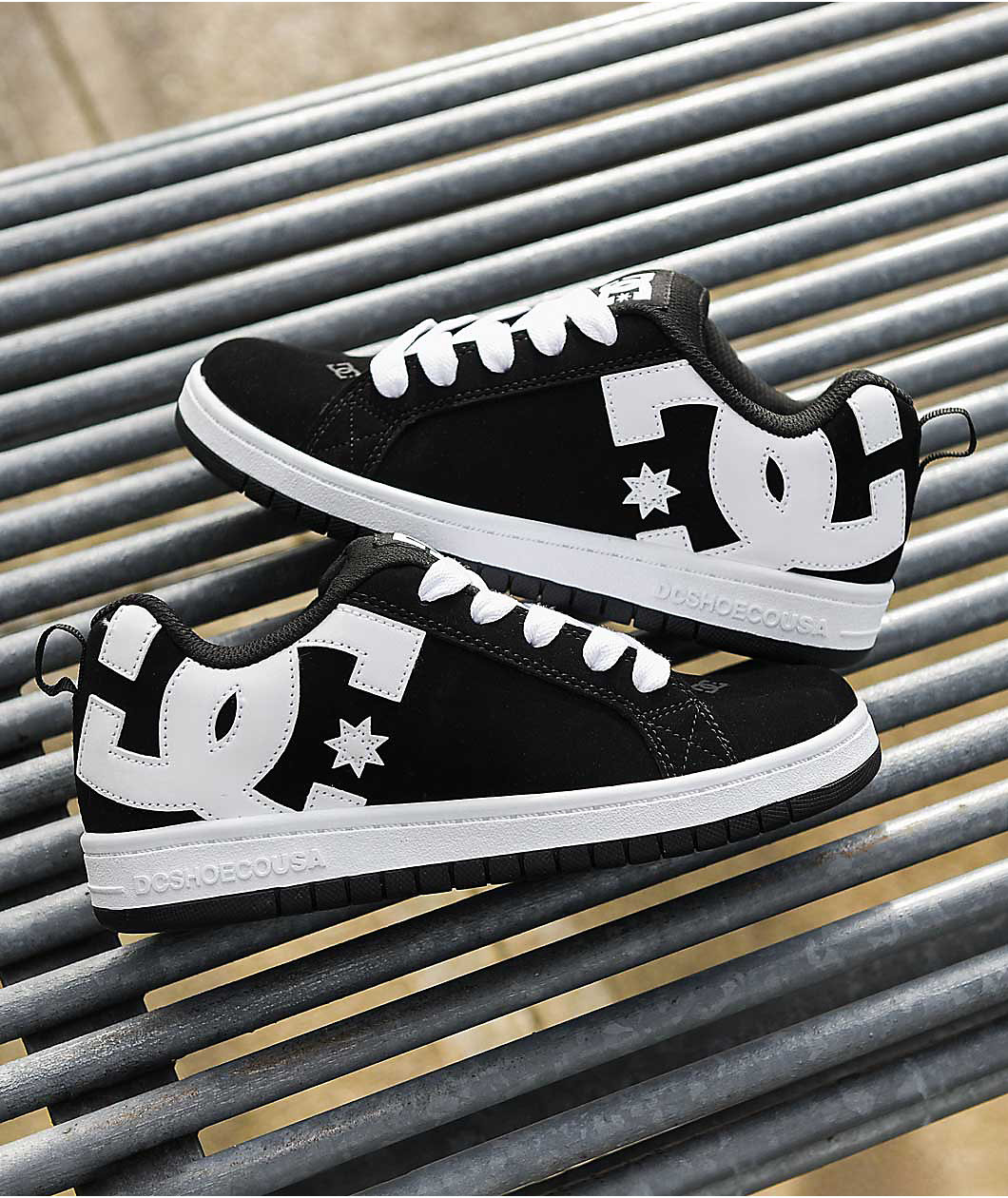 DC Kids' Court Graffik Black & White Skate Shoes