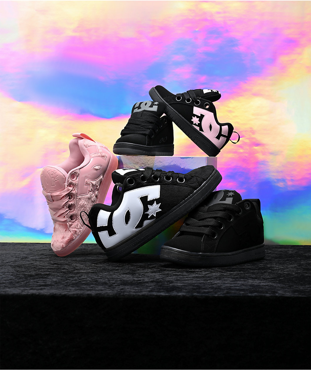 DC Kids Court Graffik Puff Black & Grey Skate Shoes