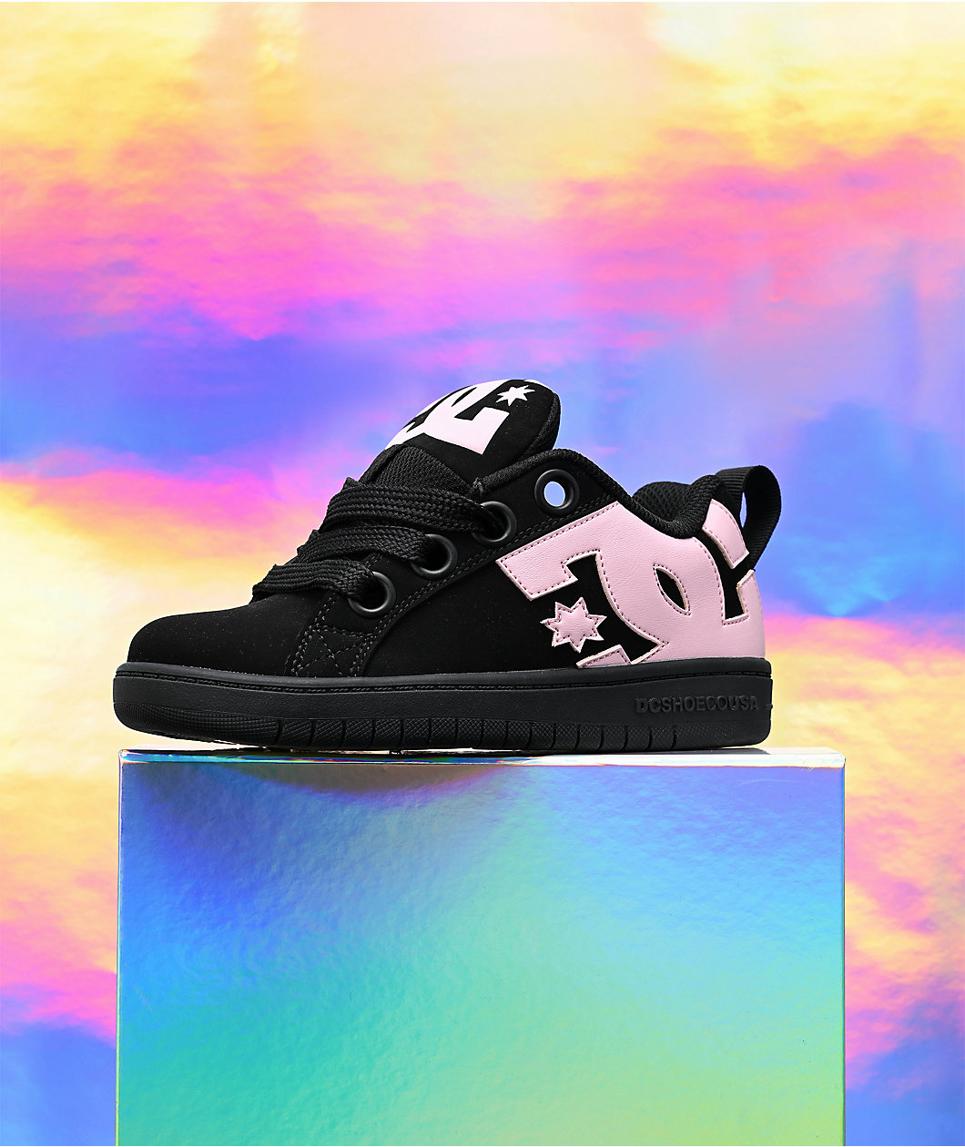 DC Kids Court Graffik Puff Black & Pink Skate Shoes