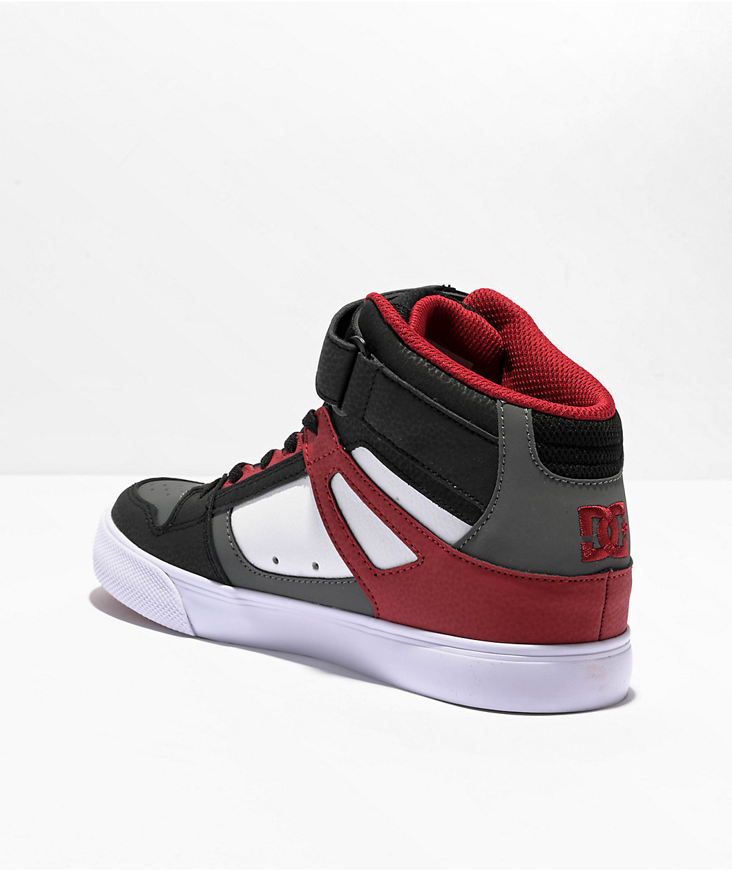 DC Pure High Top White, Red & Grey Skate Shoes