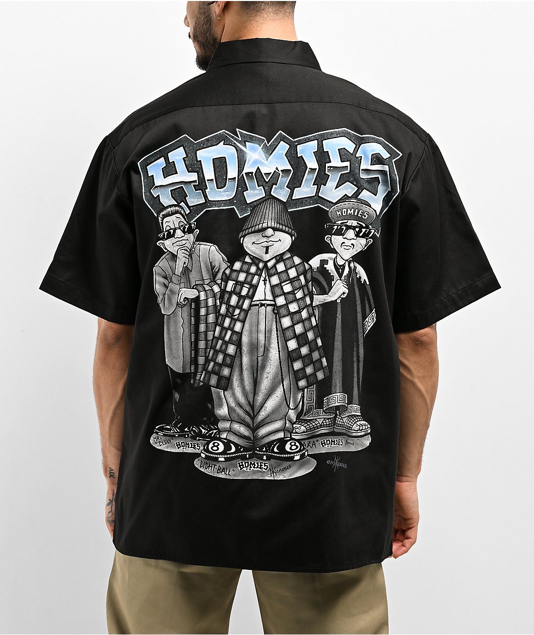 DGA Homies 8ball Trio Black Button Up Short Sleeve Shirt