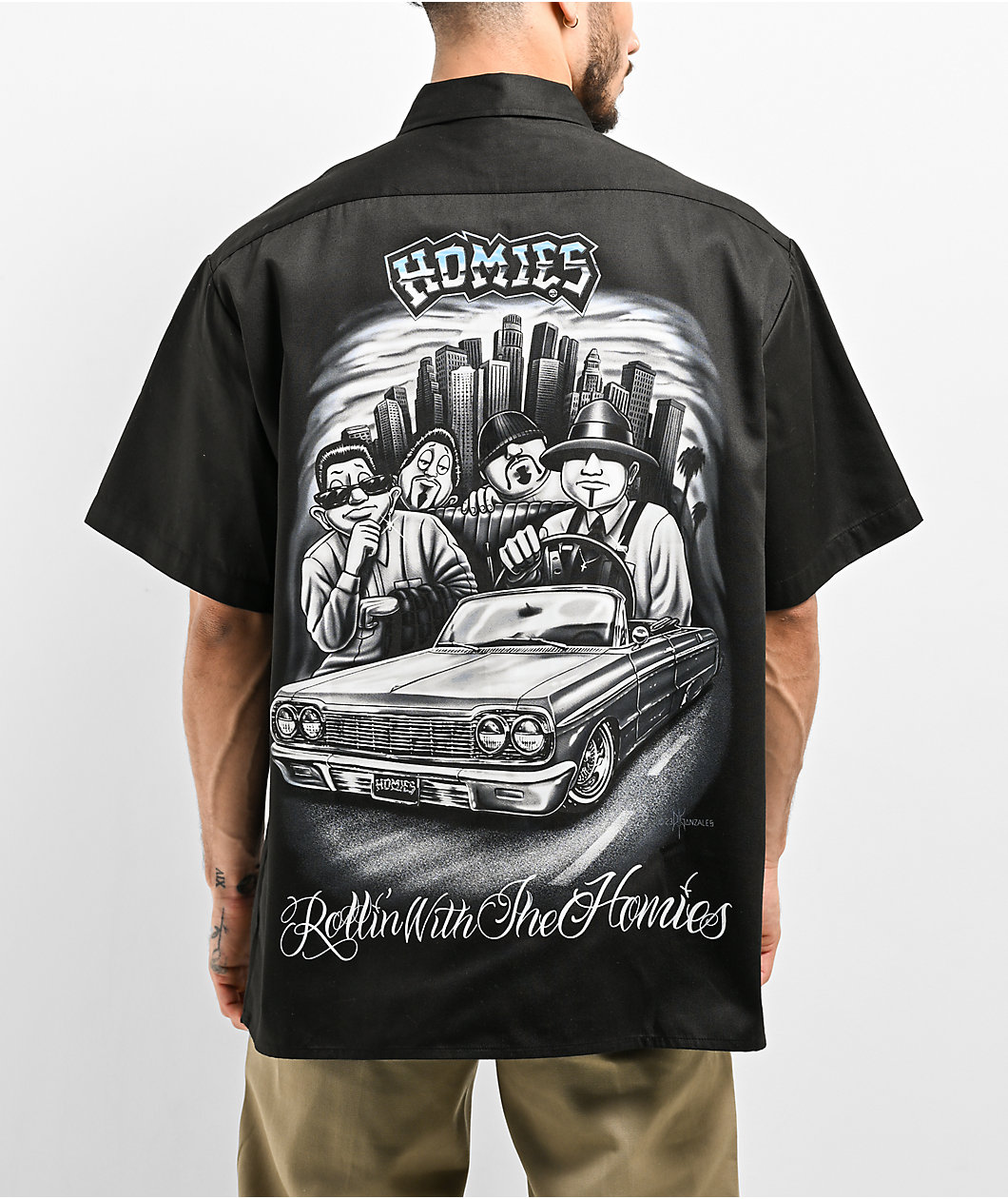 DGA Homies Rolling With The Homies Black Button Up Short Sleeve Shirt