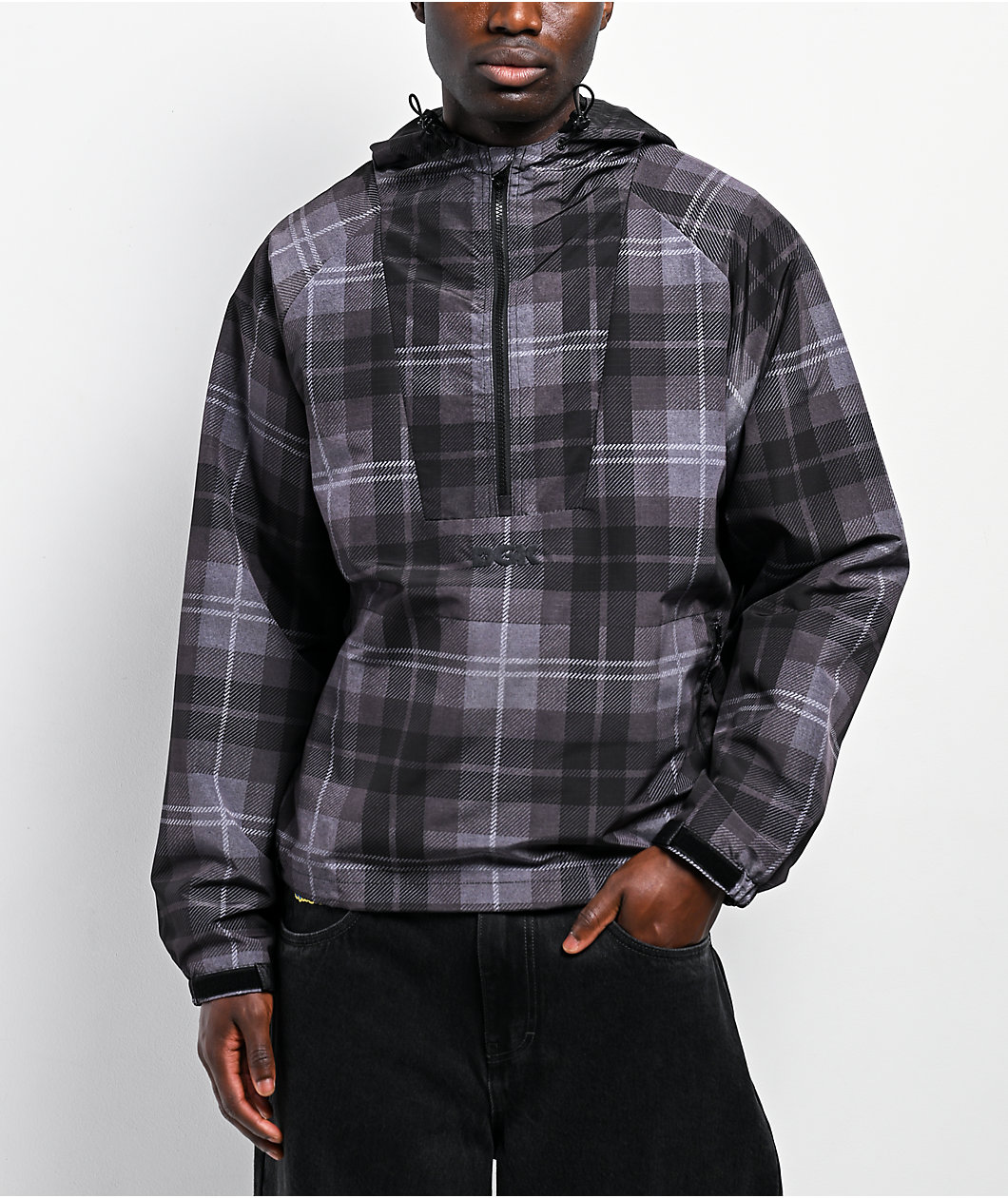 DGK District Black & Grey Plaid Anorak Jacket