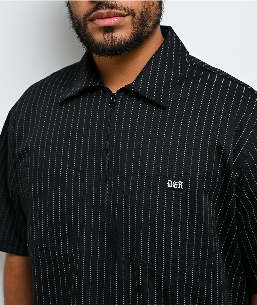 DGK Sagrado Pinstripe Black Quarter Zip Work Shirt