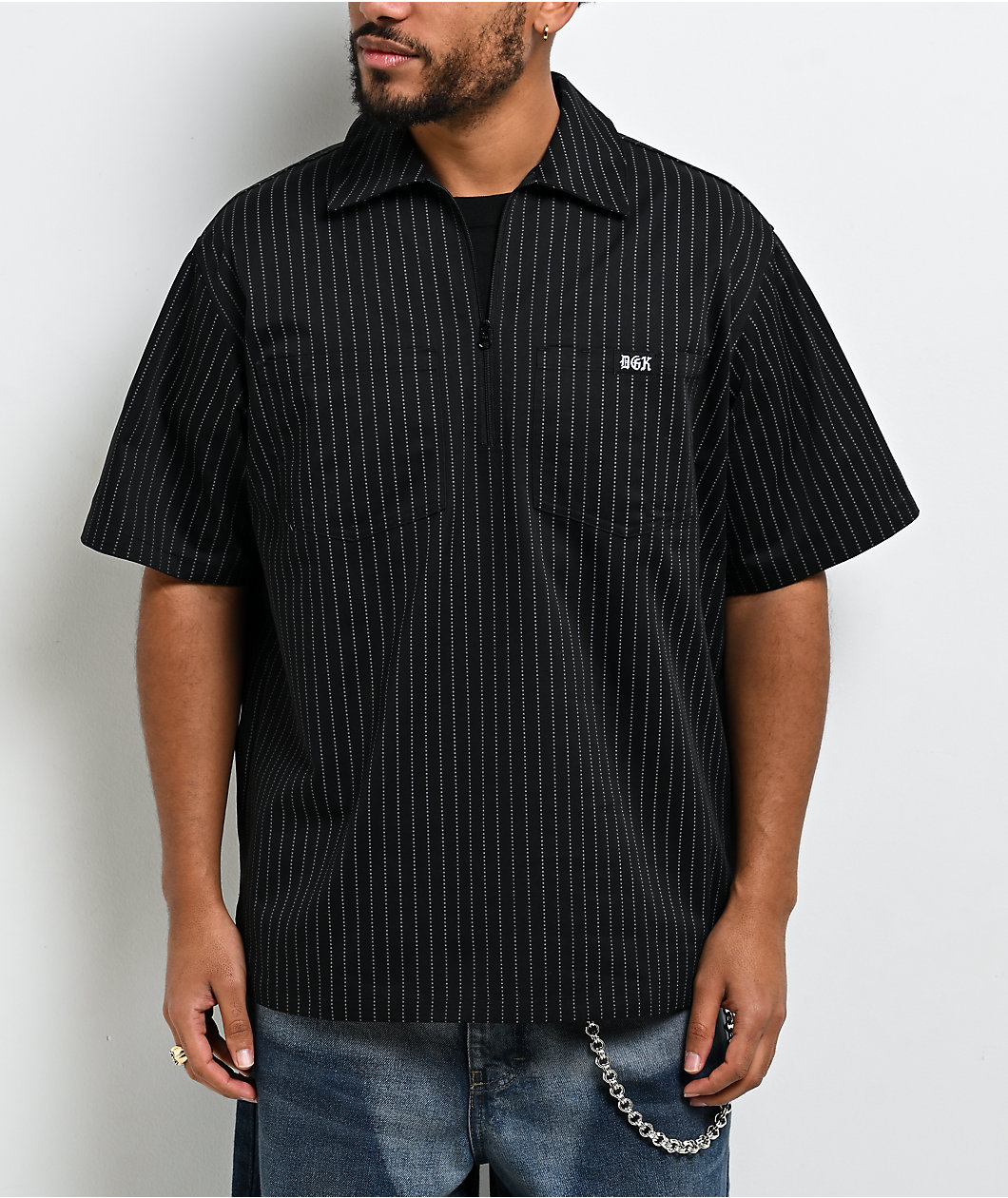 DGK Sagrado Pinstripe Black Quarter Zip Work Shirt