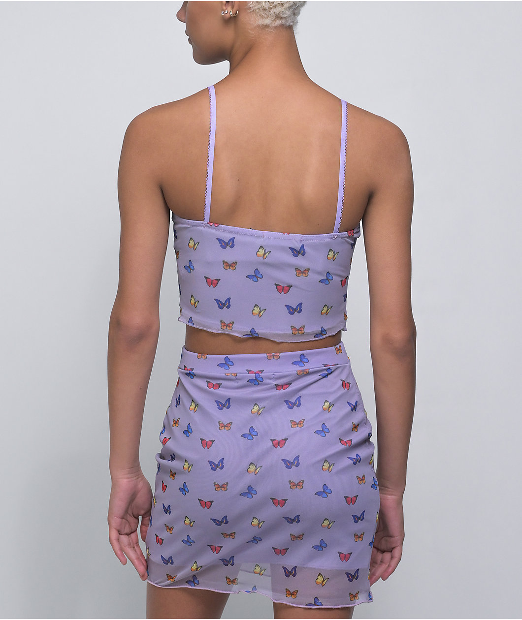 Daisy Street Callie Butterfly Lavender Mesh Crop Tank Top