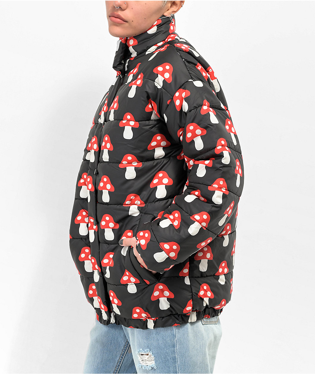 Daisy Street Mushroom Black Puffer Jacket