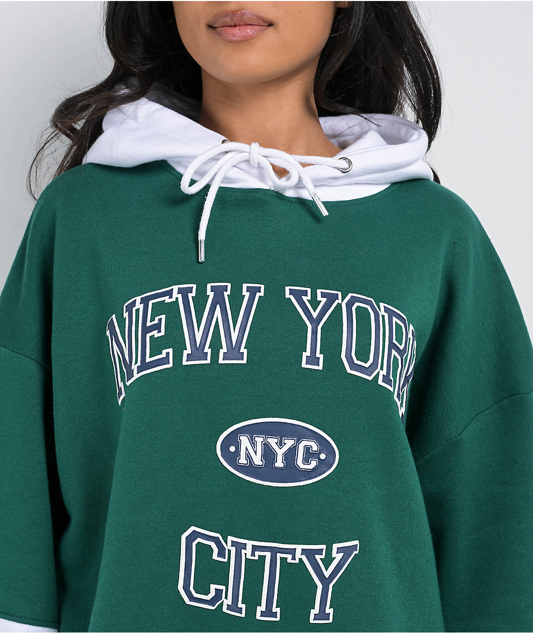 Daisy Street NYC Oversized Green & White Hoodie