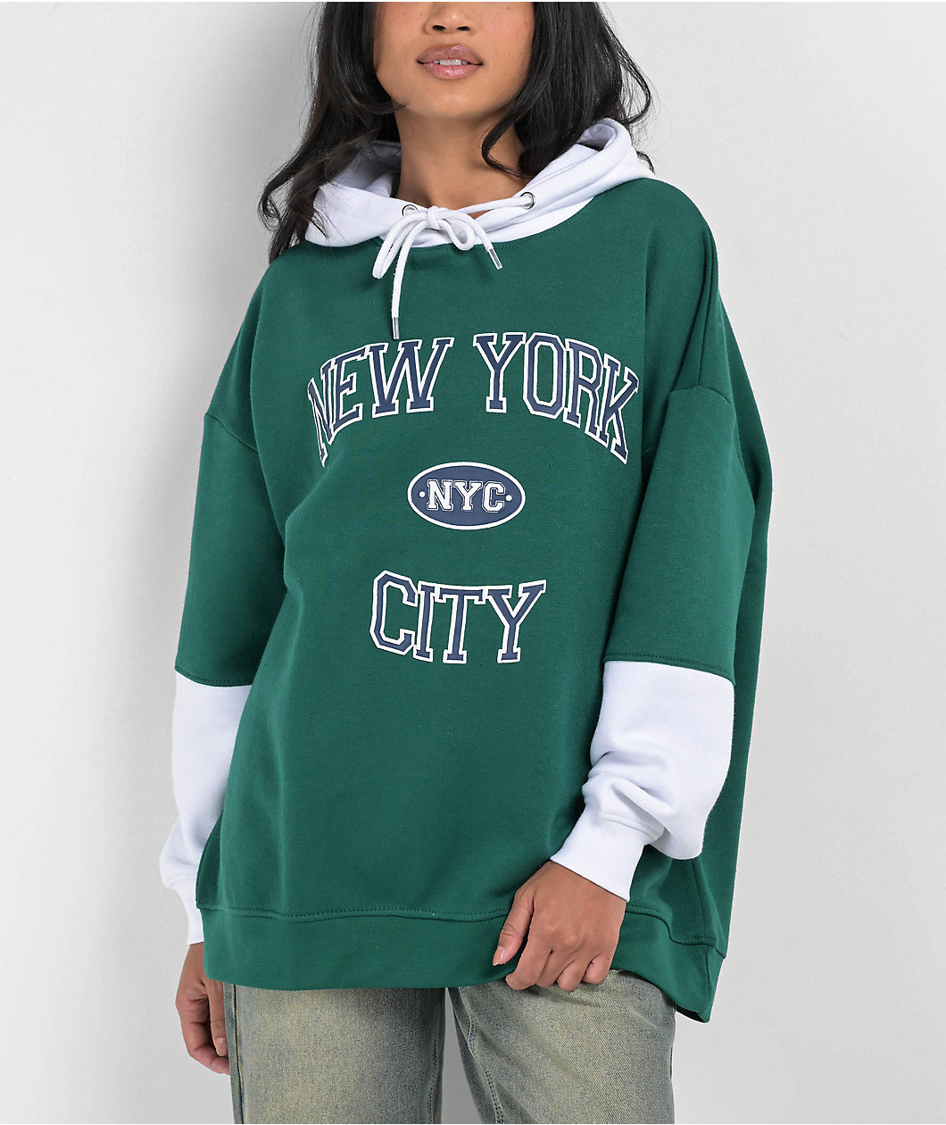 Daisy Street NYC Oversized Green & White Hoodie