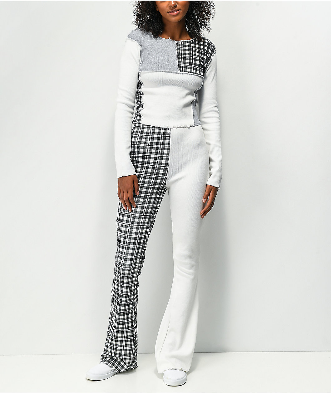 Daisy Street Patchwork Long Sleeve Crop Top
