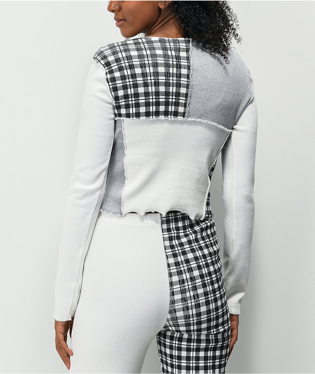 Daisy Street Patchwork Long Sleeve Crop Top