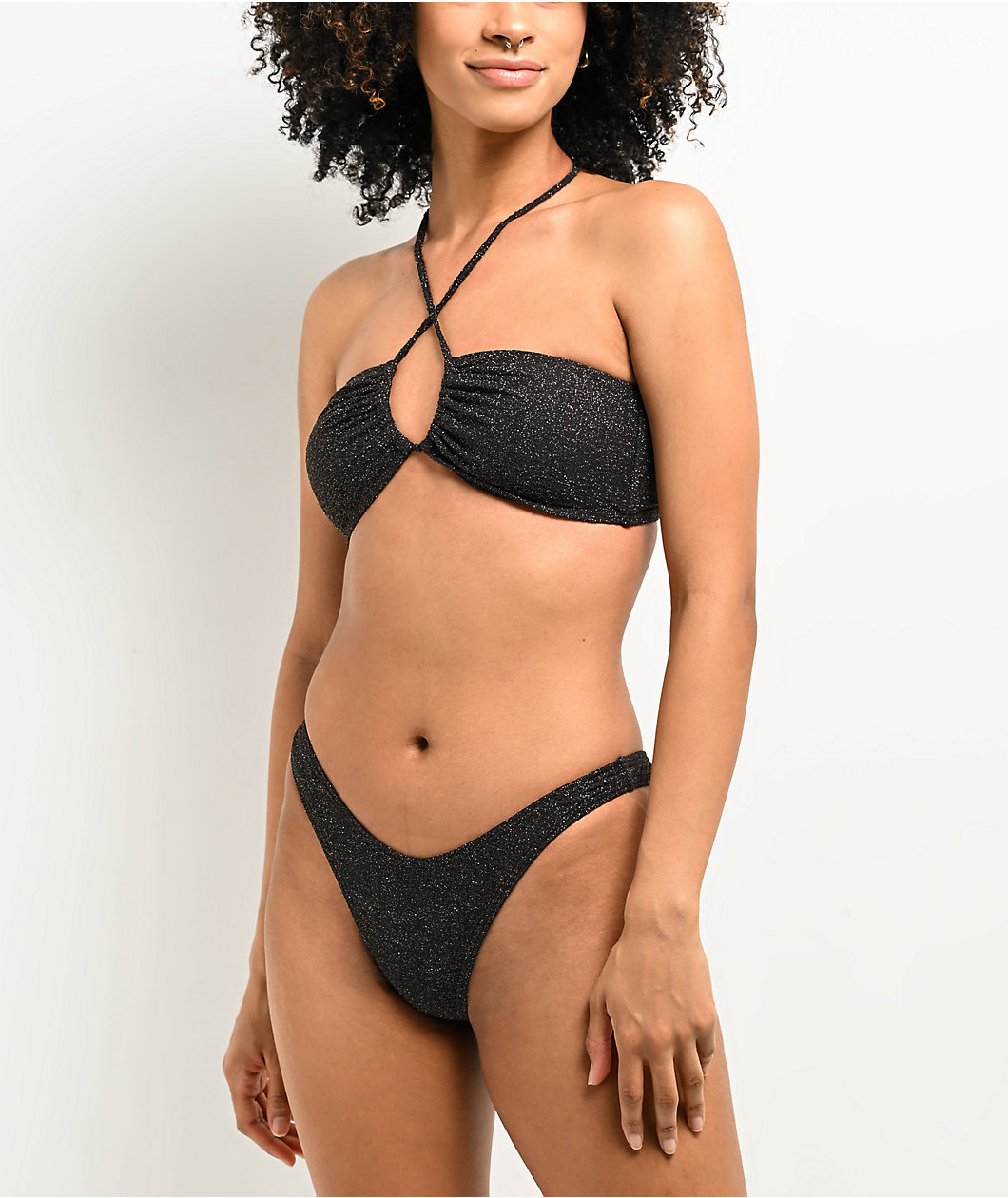 Damsel Jules Crinkle Dust Black High Leg Bikini Botttom