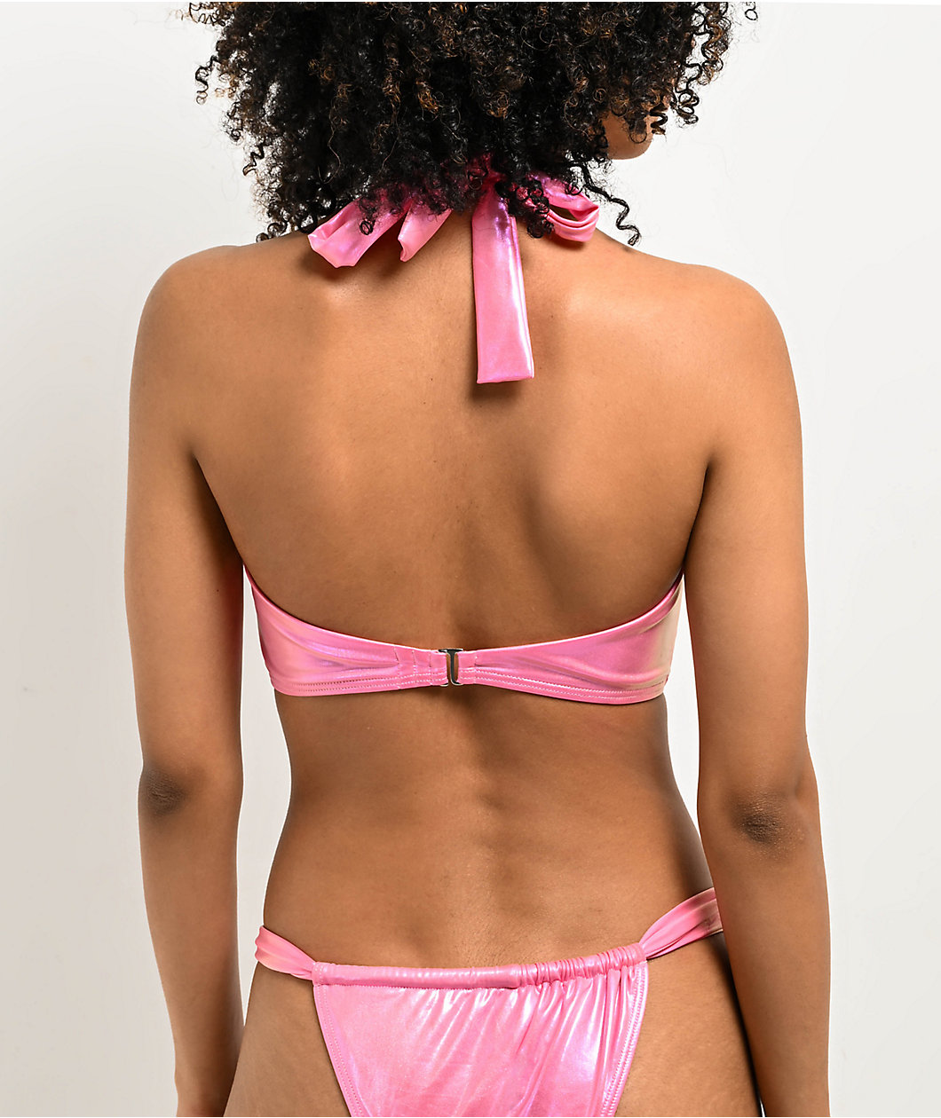 Damsel Kenni Pink Chrome Metallic Halter Bikini Top