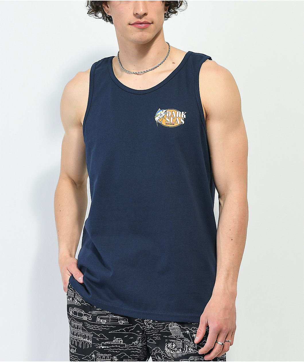 Dark Seas Long Range Navy Tank Top