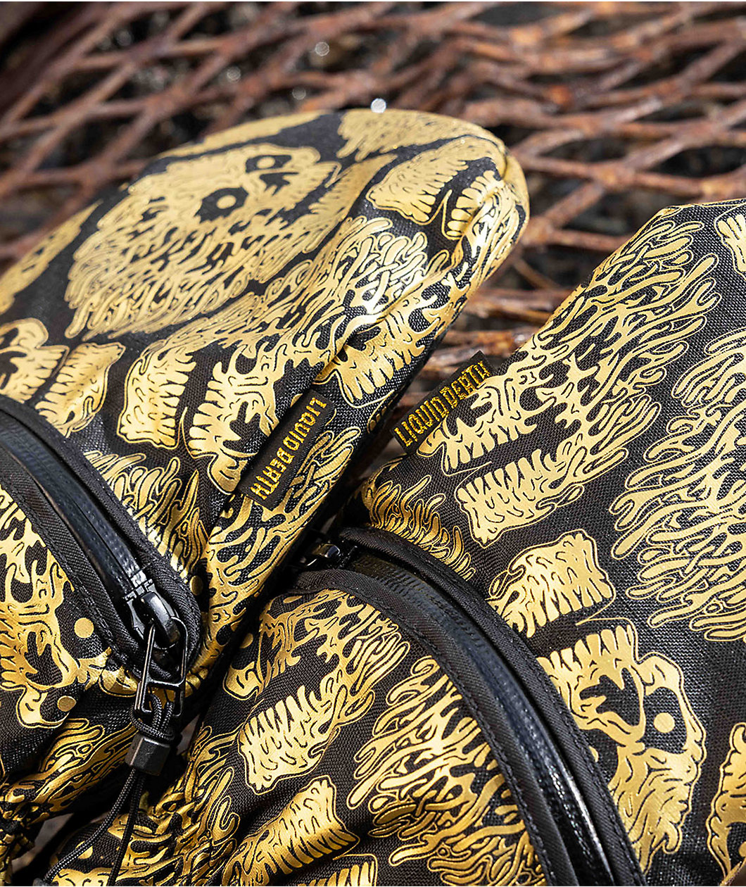 Deathgrip x Liquid Death Ghoul Black & Gold Snowboard Mittens