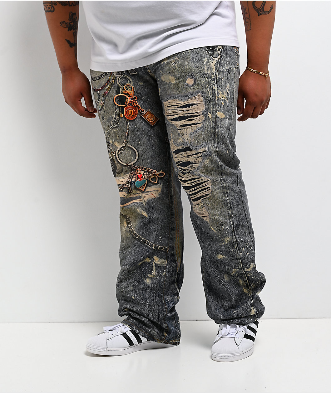 Decibel Printed Blue Straight Leg Jeans