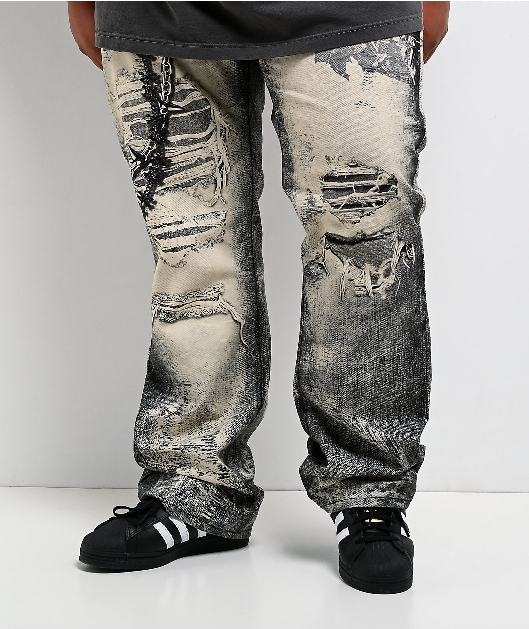 Decibel Printed Grey Straight Leg Jeans
