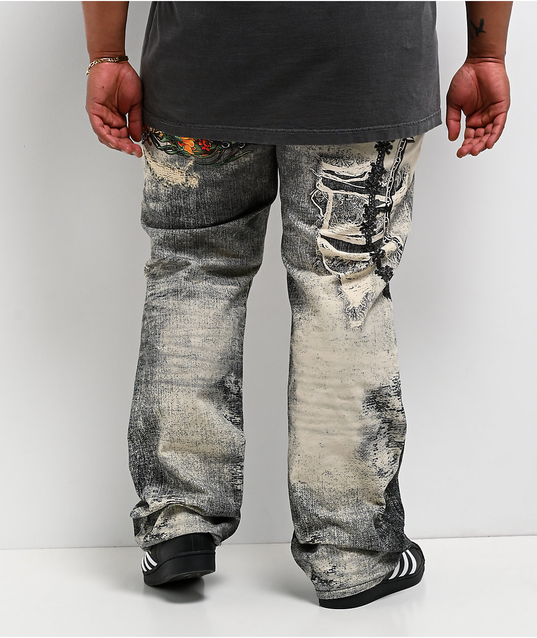 Decibel Printed Grey Straight Leg Jeans