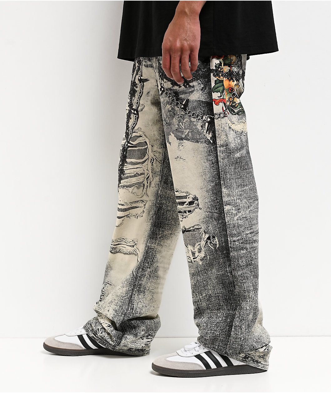 Decibel Printed Grey Straight Leg Jeans