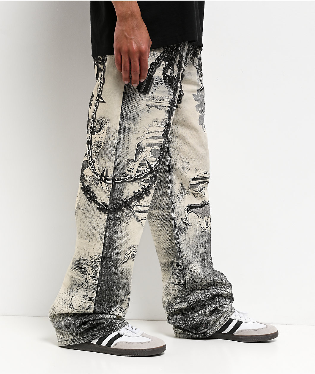 Decibel Printed Grey Straight Leg Jeans
