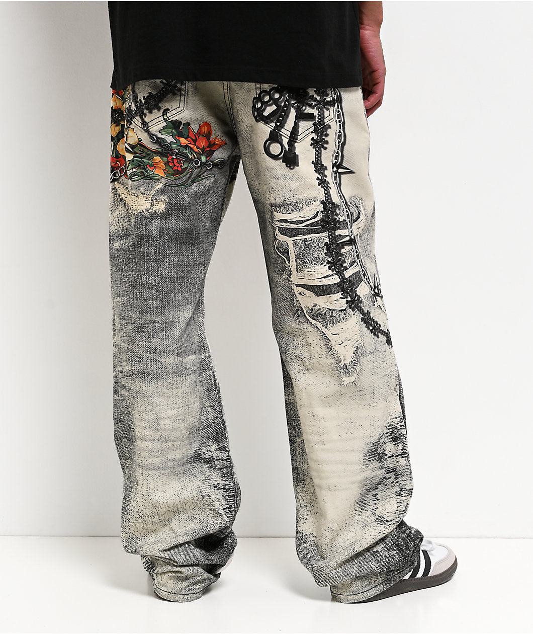 Decibel Printed Grey Straight Leg Jeans