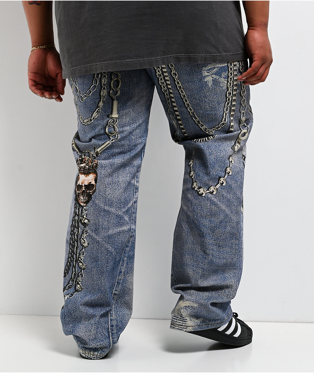 Decibel Printed Indigo Straight Leg Jeans