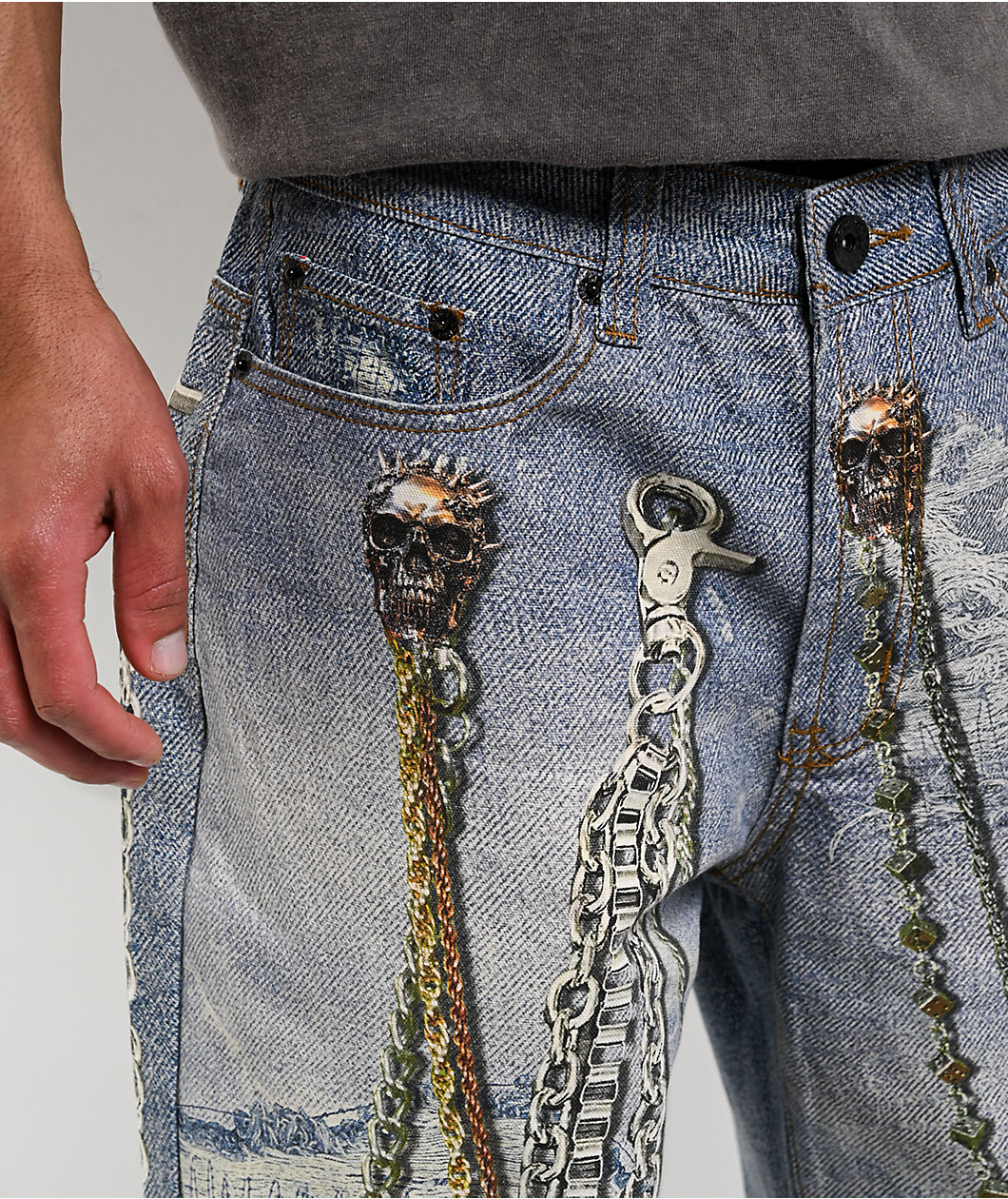 Decibel Printed Indigo Straight Leg Jeans