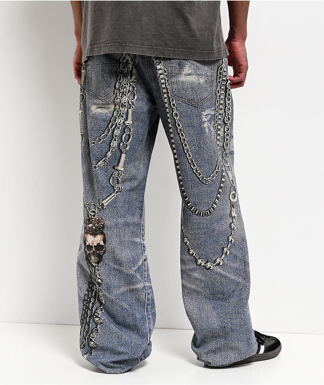 Decibel Printed Indigo Straight Leg Jeans