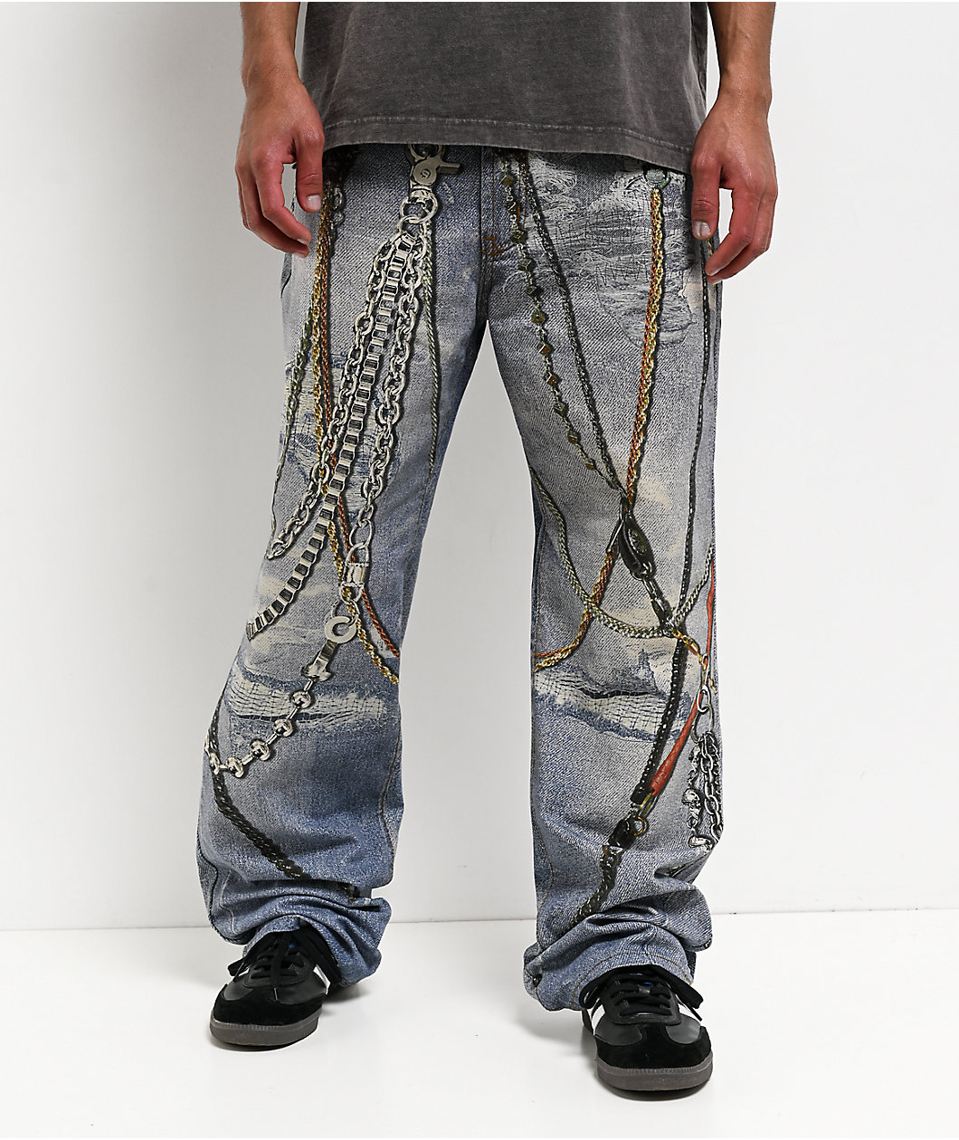 Decibel Printed Indigo Straight Leg Jeans