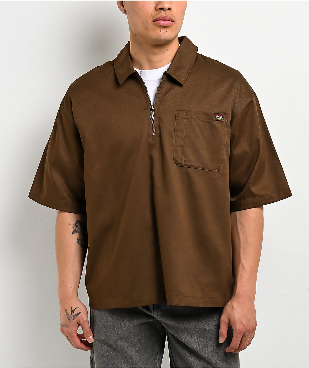 Dickies Cadiz Brown Quarter Zip Work Shirt