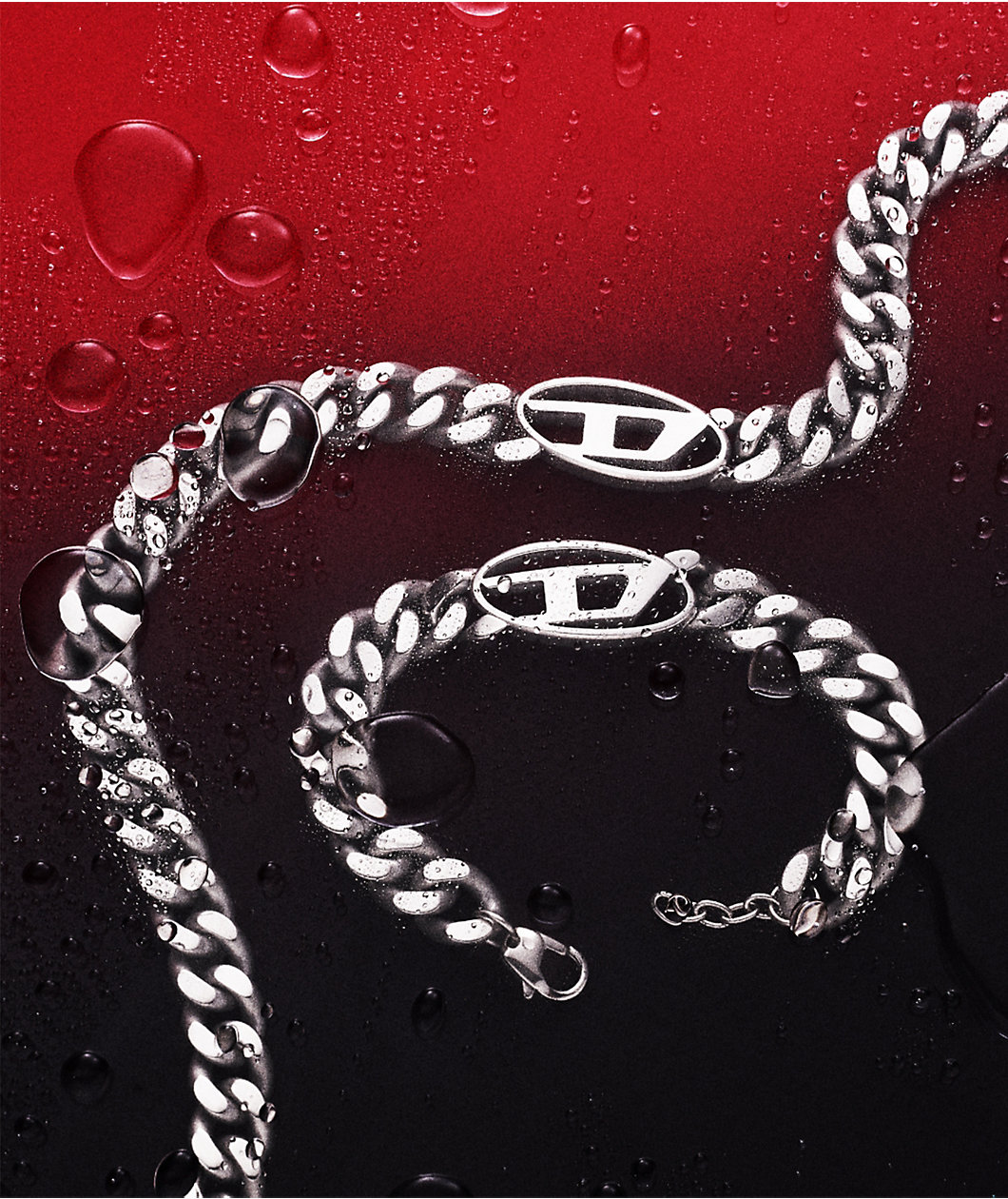 Diesel Emblem Silver Cuban Chain Necklace