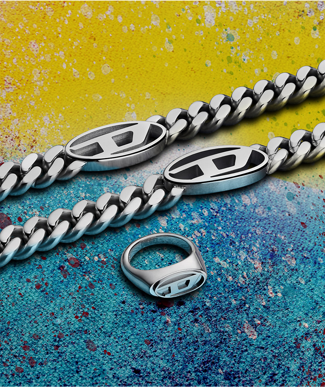 Diesel Emblem Silver Cuban Chain Necklace