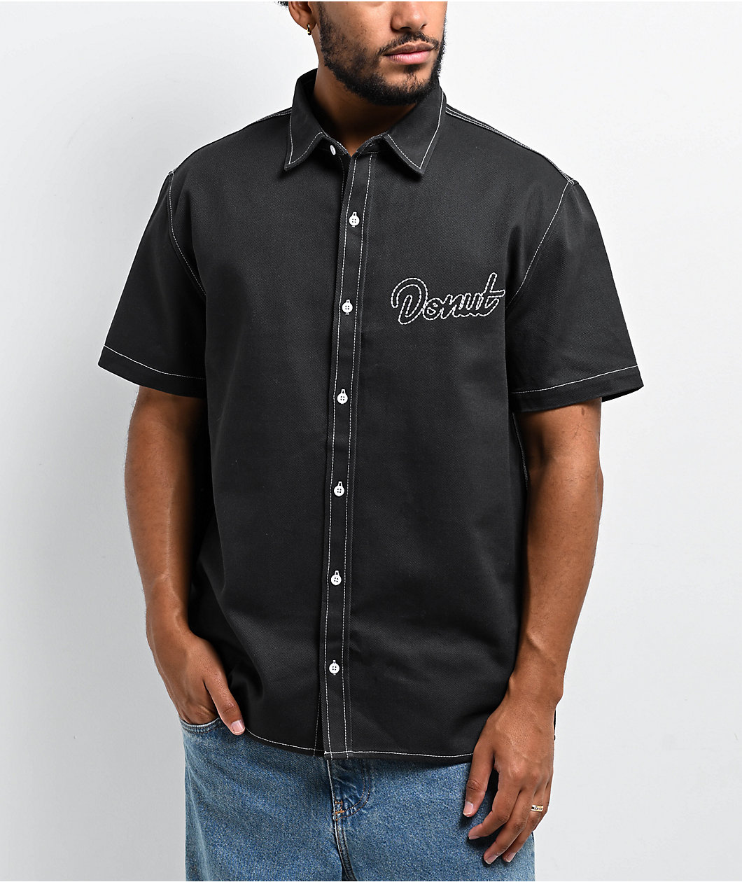 Donut Black Shop Short Sleeve Work Shirt