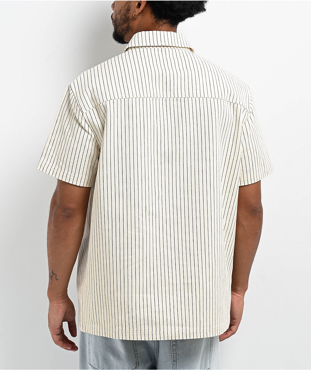 Donut Cream Pinstripe Quarter Zip Work Shirt