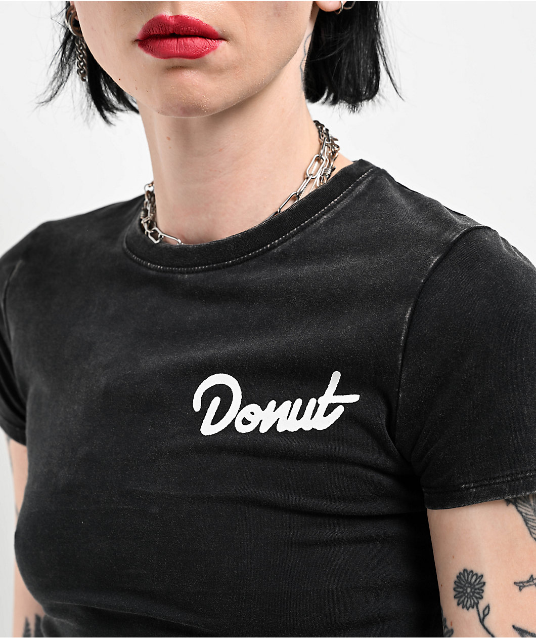 Donut Media Heart Black Crop T-Shirt