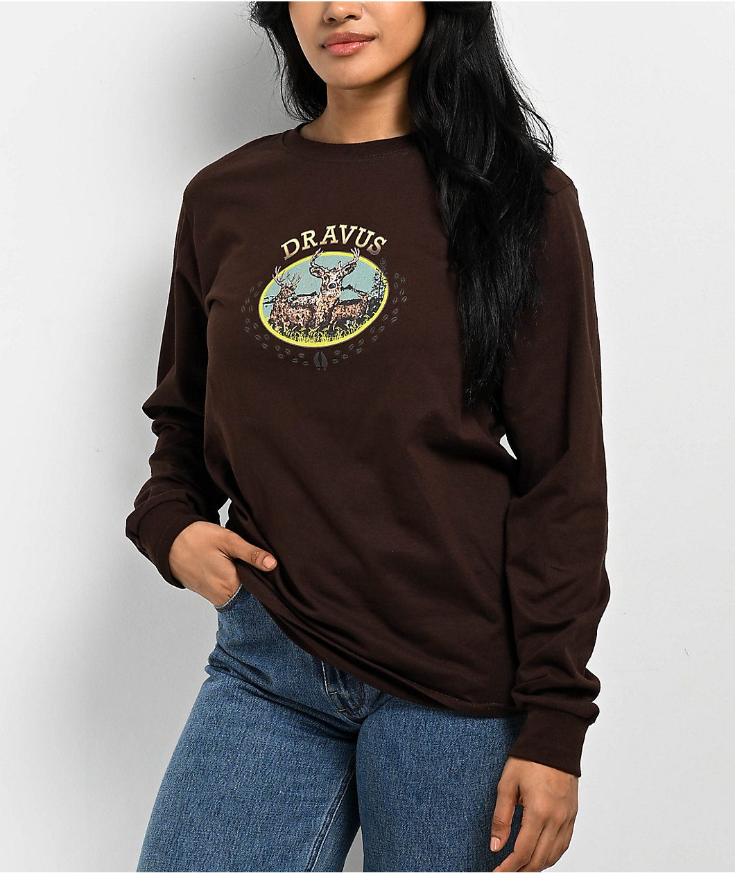 Dravus Deerscape Brown Long Sleeve T-Shirt