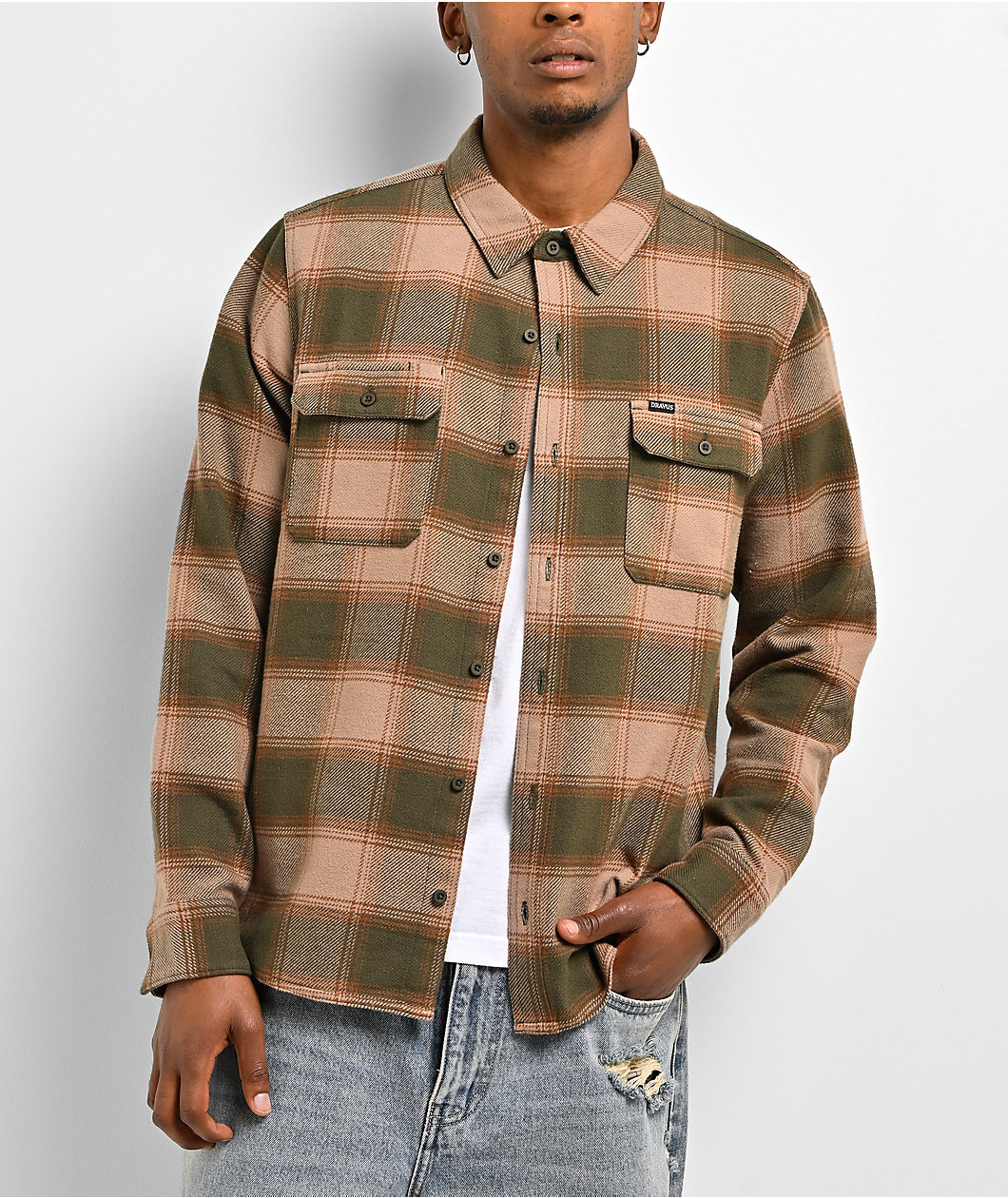 Dravus Essential Light Brown & Green Flannel Shirt