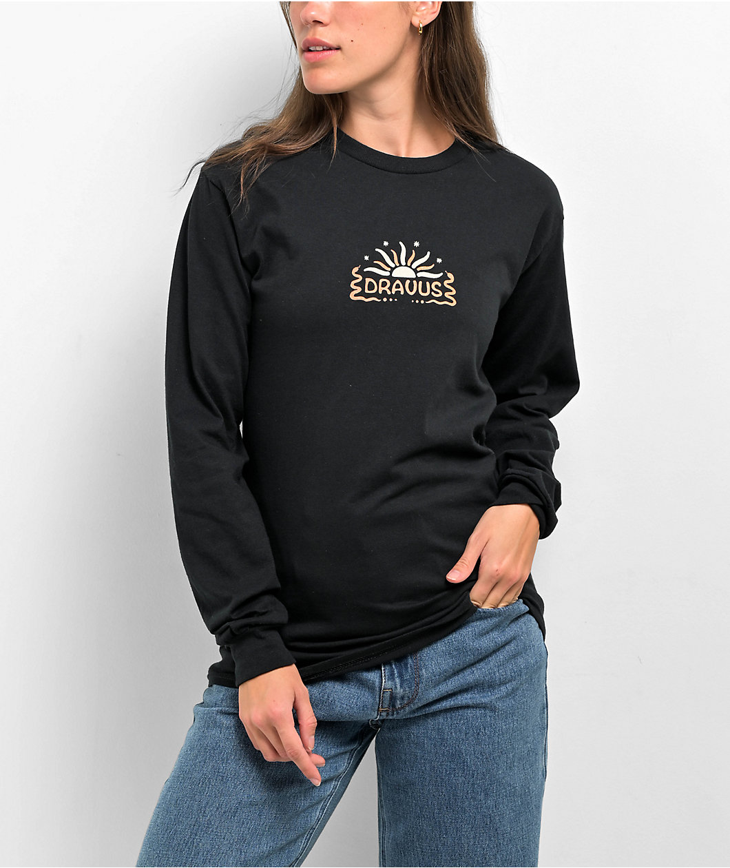 Dravus Flowers Black Long Sleeve T-Shirt