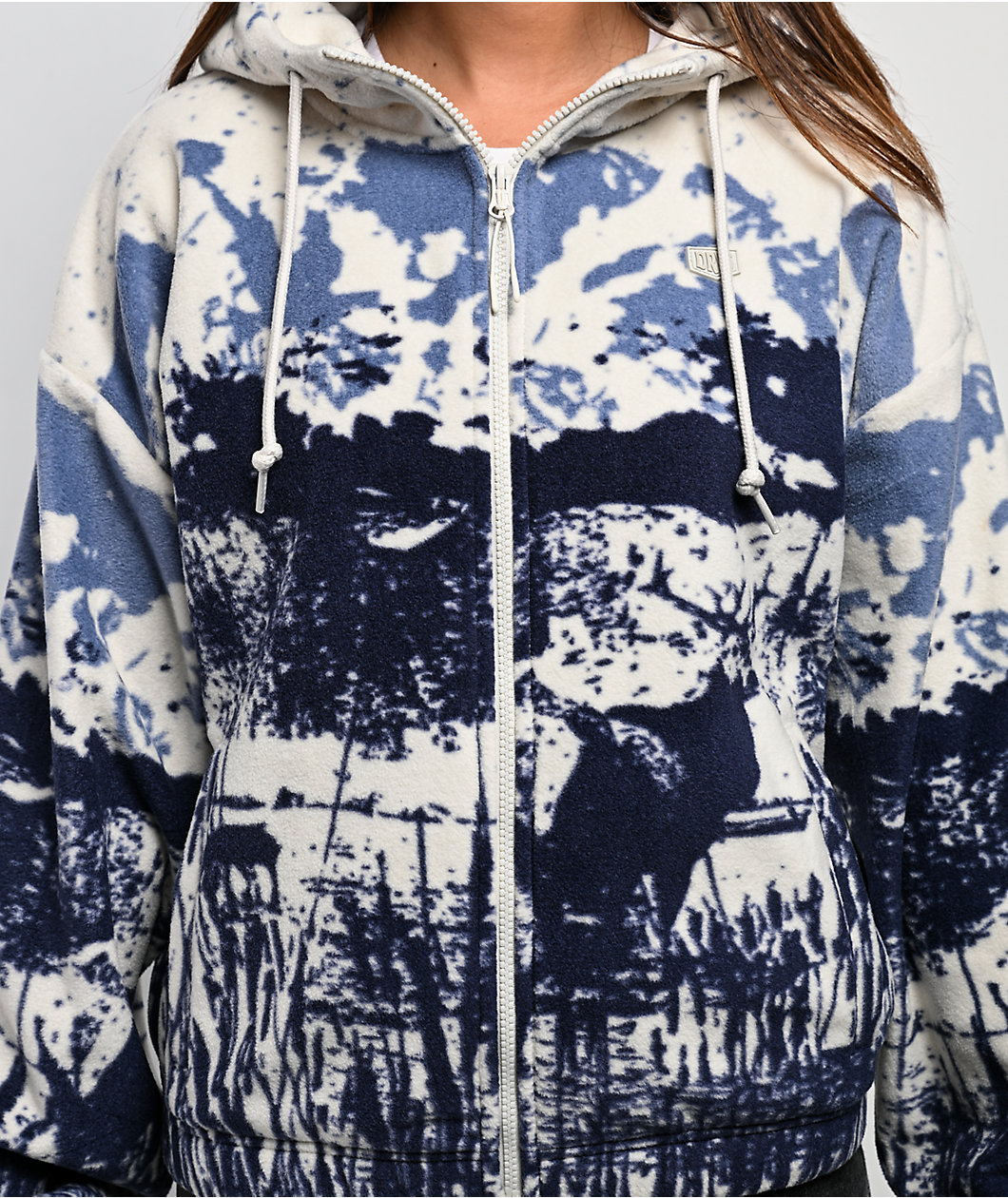 Dravus Helia Landscape White & Blue Fleece Zip Hoodie